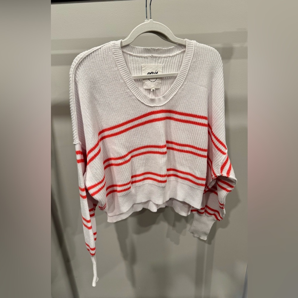 Aerie Red and White V-Neck Sweater